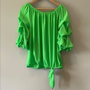 CeCe Vibrant Green Ruffle Sleeve Blouse
